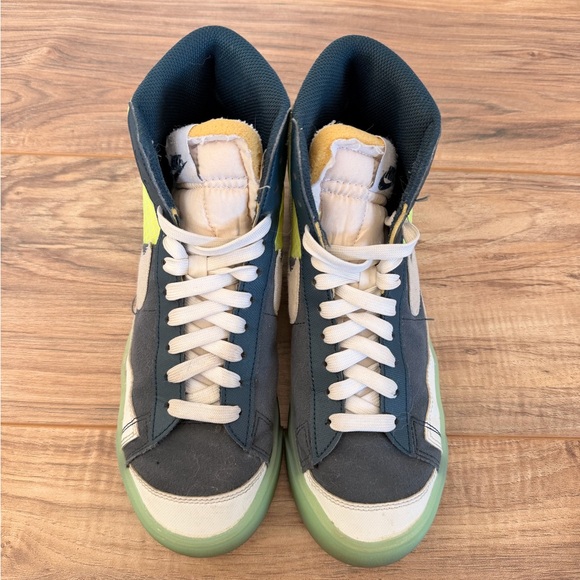 Nike Blazer Mid High-Top Sneakers with Neon Green and Navy Accents Size 7 - Picture 5 of 7